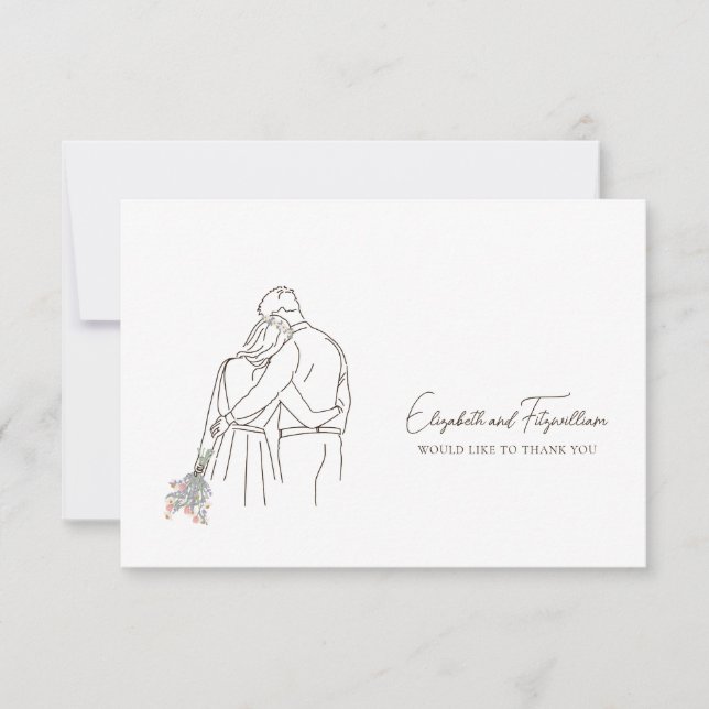 Minimalist Line Art Hand in Hand Flowers Thank You Card (Front)
