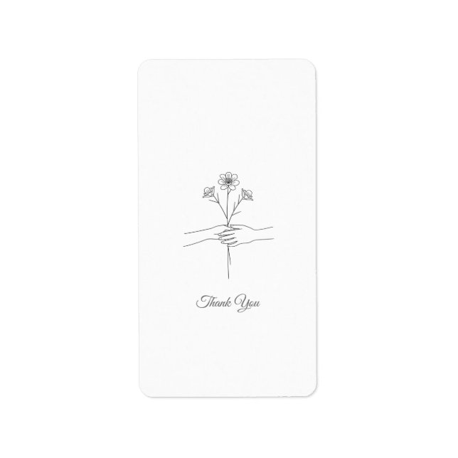 Minimalist Line Art Hands & Flowers Wedding Thank  Label (Front)
