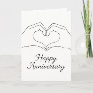 Minimalist Line Art Hands Heart Happy Anniversary Card