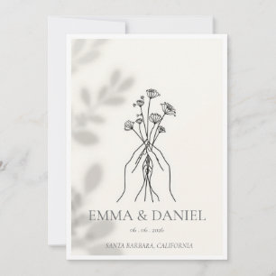 Minimalist Line Art Hands holding Flowers Wedding  Invitation