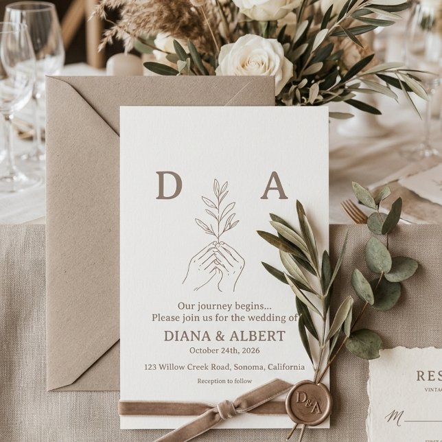 Minimalist Line Art Hands & Olive Branch Wedding I Invitation (Creator Uploaded)
