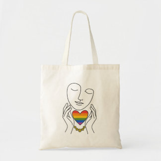 Minimalist Line Art Human Pride Rainbow Heart Tote Bag