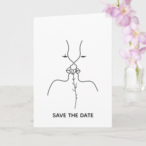 Minimalist Line Art Kissing Faces Save the Date Ca Card