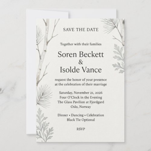 Minimalist Line Art Lily & Grass Save the Date Invitation