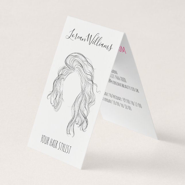 Minimalist Line Art Long Wavy Natural Hair Stylist Business Card (Front)