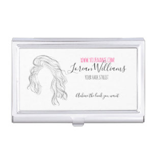Minimalist Line Art Long Wavy Natural Hair Stylist Business Card Case