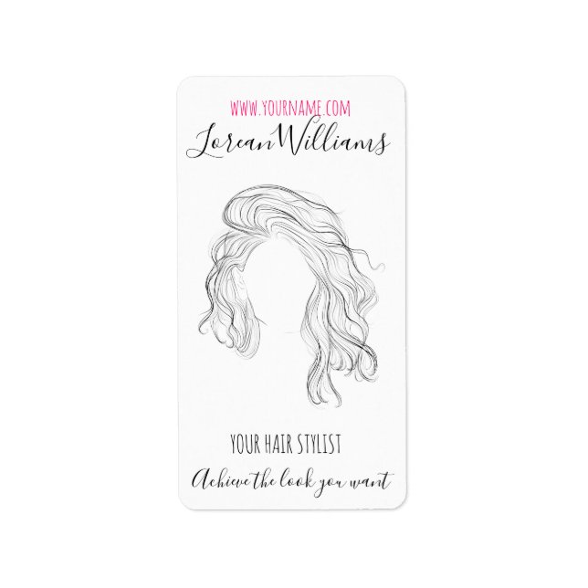Minimalist Line Art Long Wavy Natural Hair Stylist Label (Front)