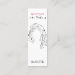 Minimalist Line Art Long Wavy Natural Hair Stylist Mini Business Card