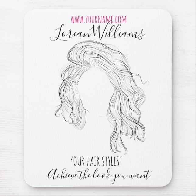 Minimalist Line Art Long Wavy Natural Hair Stylist Mouse Pad (Front)