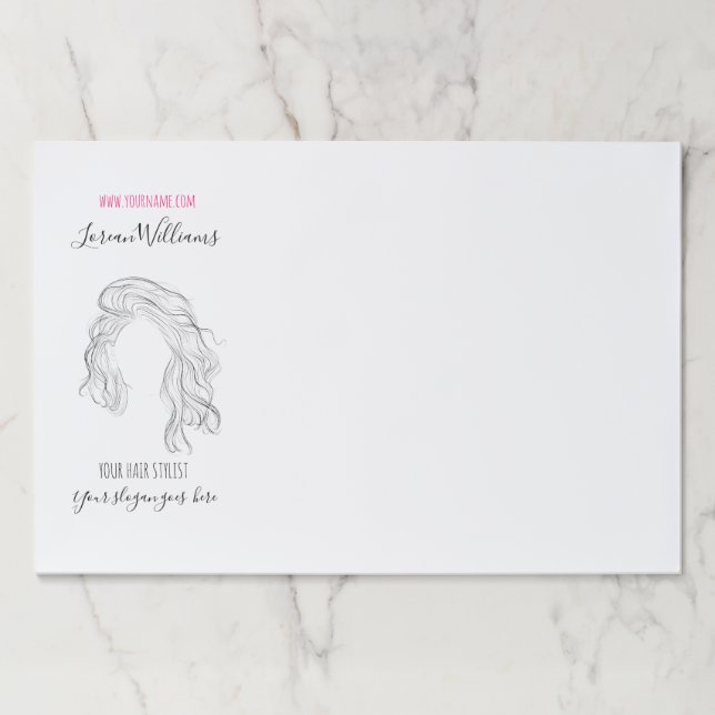 Minimalist Line Art Long Wavy Natural Hair Stylist Paper Pad (Front)