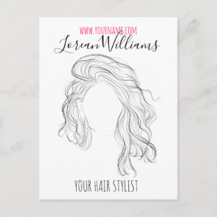 Minimalist Line Art Long Wavy Natural Hair Stylist Postcard