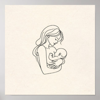 Minimalist Line Art of Mom and Baby Poster