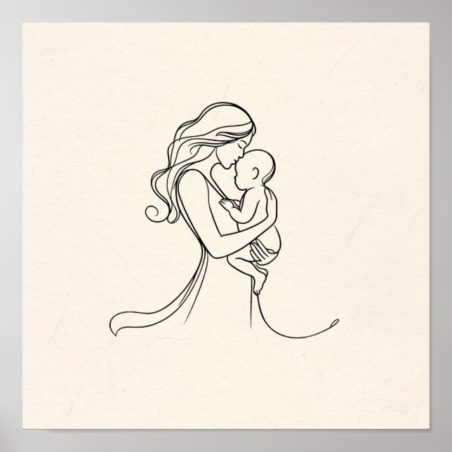 Minimalist Line Art of Mom and Baby Poster (Front)