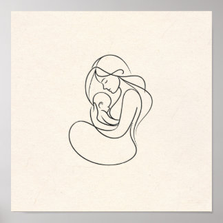 Minimalist Line Art of Mom and Baby Poster