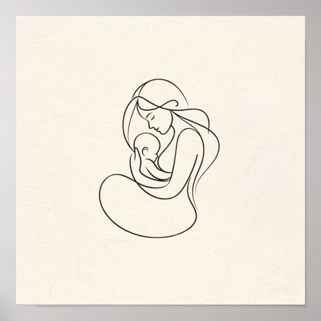 Minimalist Line Art of Mom and Baby Poster (Front)