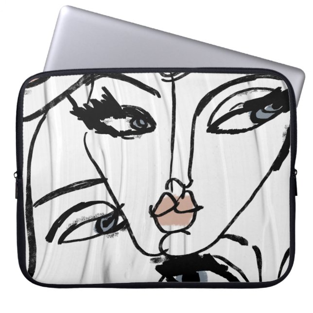 Minimalist line art of women faces laptop sleeve (Front)