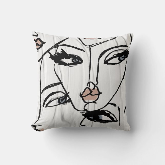 Minimalist line art of women faces throw pillow (Front)