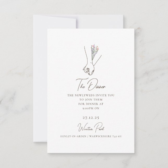 Minimalist Line Art Romantic Couple Floral Bouquet Invitation (Front)