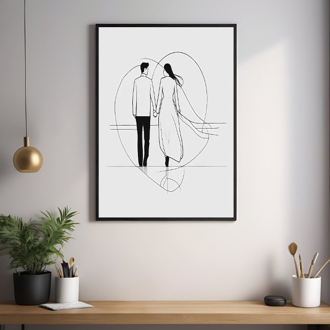 Minimalist Line Art Romantic Couple Holding Hands Poster (Creator Uploaded)