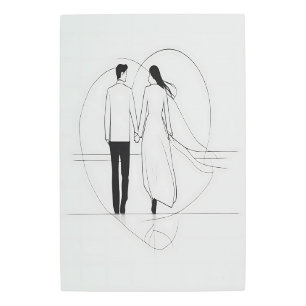 Minimalist Line Art Romantic Couple Metal Print