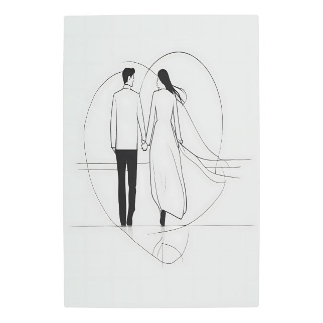 Minimalist Line Art Romantic Couple Metal Print (Front)