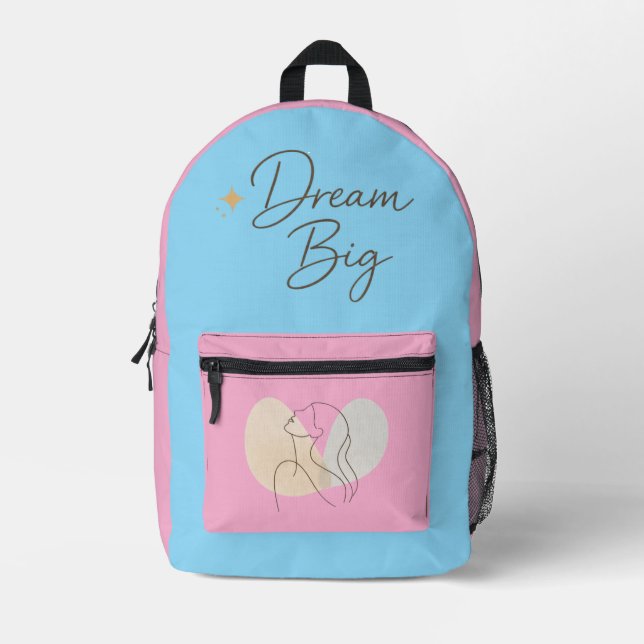 Minimalist Line Art Woman Backpack - "Dream Big" A (Front)