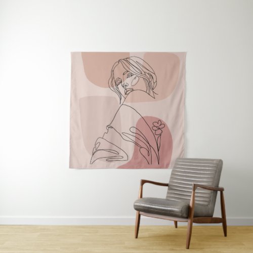 Minimalist Line Art Woman Drawing Fashion Art Tapestry