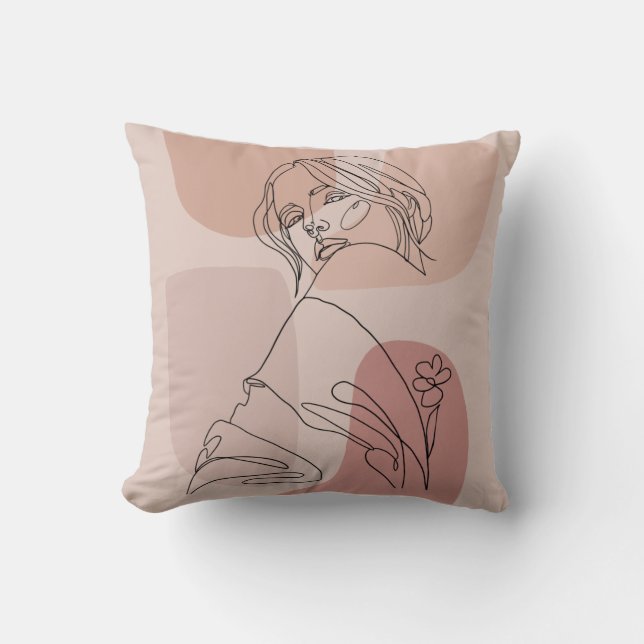 Minimalist Line Art Woman Drawing Fashion Art Throw Pillow (Front)