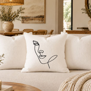 Minimalist Line Art Woman Face Throw Pillow