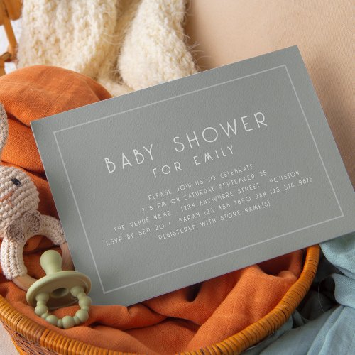 Minimalist Line Border Sage Green Baby Shower Invitation