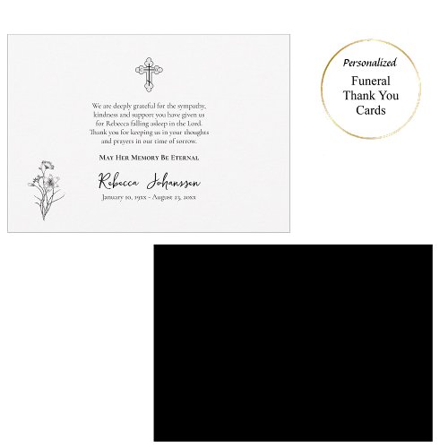 Minimalist Line Drawing Flower Orthodox Funeral  Thank You Card