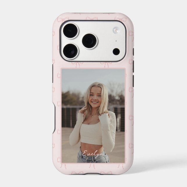 Minimalist Line Drawn Pink Bows Simple Photo Case-Mate iPhone Case (Back)