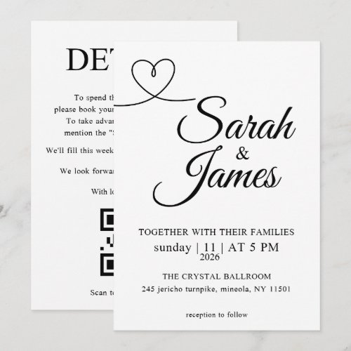 Minimalist Line Heart QR Code All-in-One  Invitation