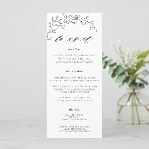 Minimalist Line Laurel Leaf Branch Wedding Menu