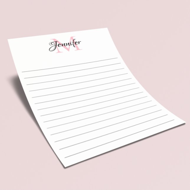Minimalist Lined Personalized Monogram Stationery (Create your own girly chic monogram.)