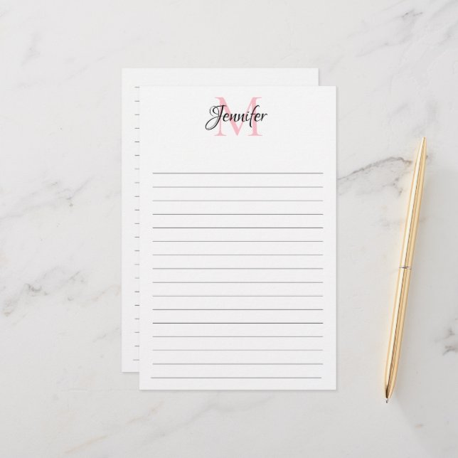 Minimalist Lined Personalized Monogram Stationery (Front/Back In Situ)