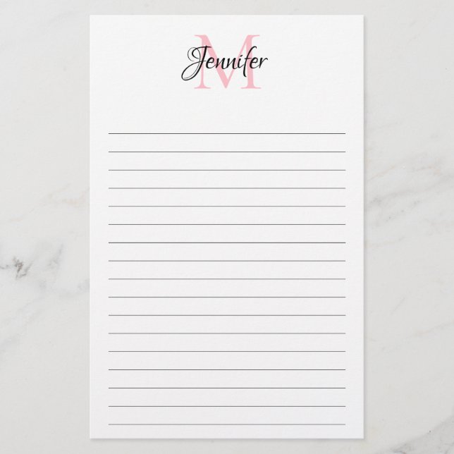 Minimalist Lined Personalized Monogram Stationery Flyer (Front)