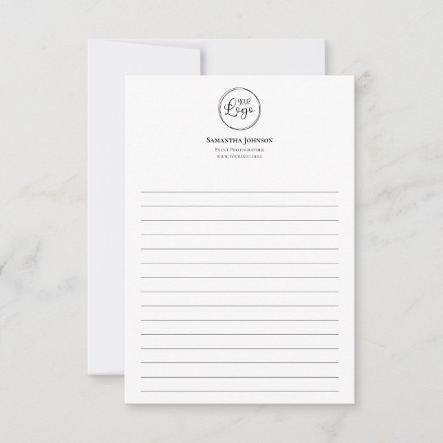 Minimalist Lined Small Business Logo Note Card (Front)