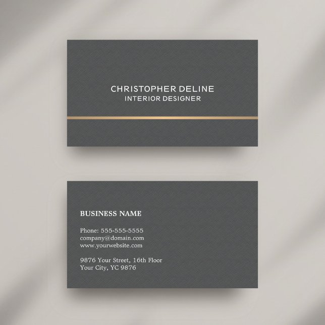 Minimalist Linen Grey Faux Gold Line Interior Business Card (Creator Uploaded)