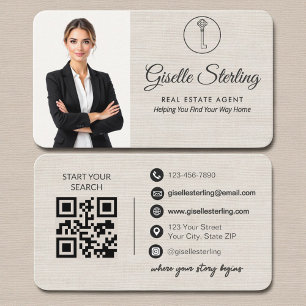 Minimalist Linen Real Estate QR Code Business Card