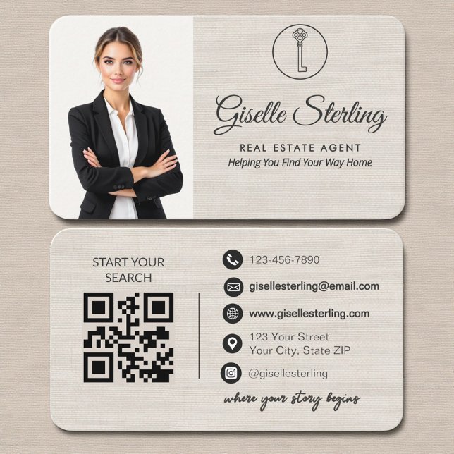 Minimalist Linen Real Estate QR Code Business Card (Creator Uploaded)