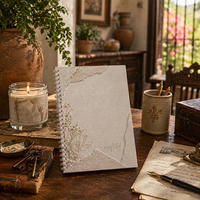 Minimalist Linen Torn Paper Botanical Neutral Notebook (Creator Uploaded)