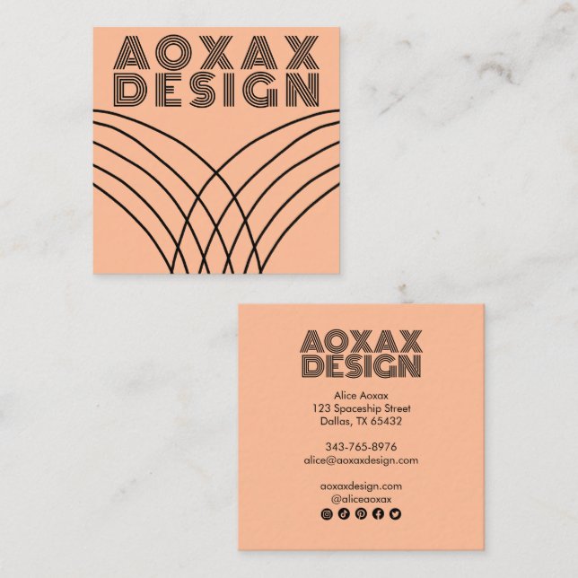 Minimalist Lines Abstract Shapes Unique Peach Fuzz Square Business Card (Front/Back)