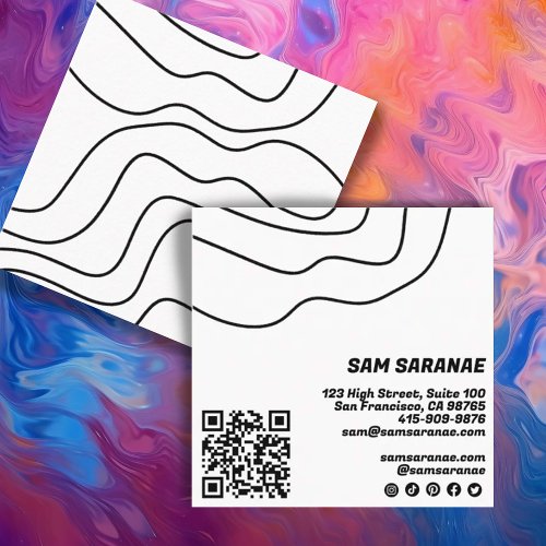 Minimalist Lines Abstract Unique Graphic BW QR  Square Business Card