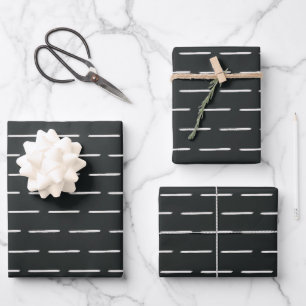 Minimalist Lines on Black Wrapping Paper Sheets