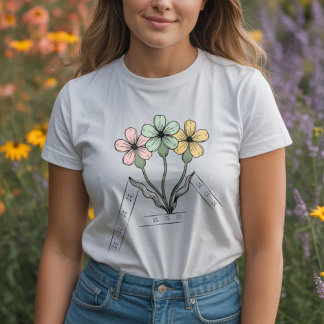Minimalist lines with colorful flowers botanical Tri-Blend shirt