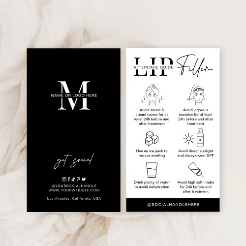 Minimalist Lip Filler Aftercare Guide Instructions Business Card