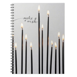 Minimalist lit black-line candles flames notebook