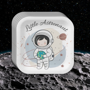 Minimalist Little Astronaut Baby Shower Paper Plates