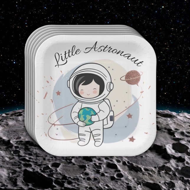Minimalist Little Astronaut Baby Shower  Paper Plates (Creator Uploaded)